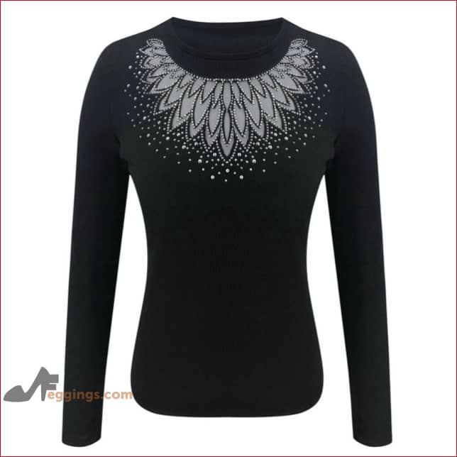 Long Sleeves Cut Out Beads Womens Top Blouse