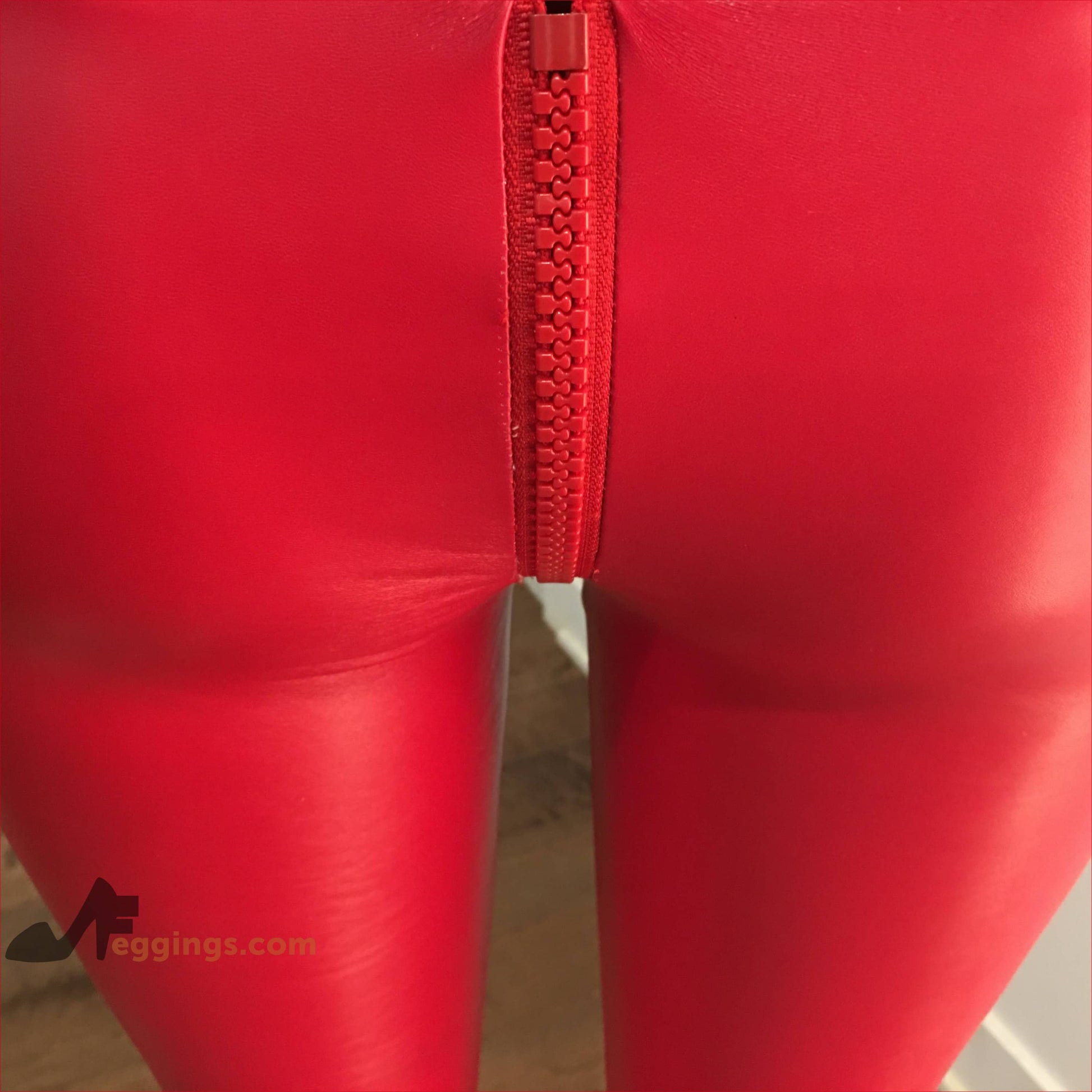 Sexy Leggings Red Leather Crotch Zipper
