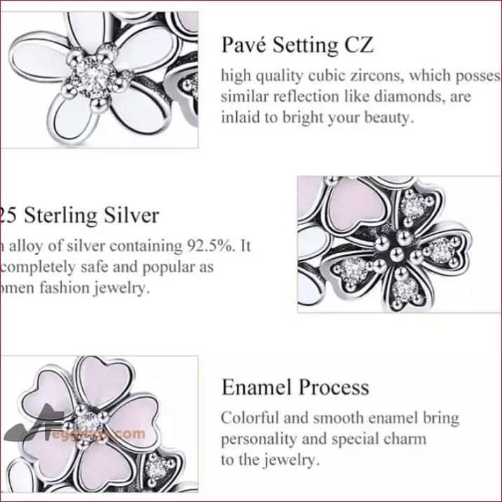 Pink Daisy Cherry Blossom Stud Earrings Hypoallergenic 925 Sterling Silver