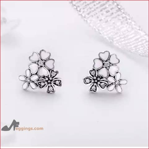 Pink Daisy Cherry Blossom Stud Earrings Hypoallergenic 925 Sterling Silver