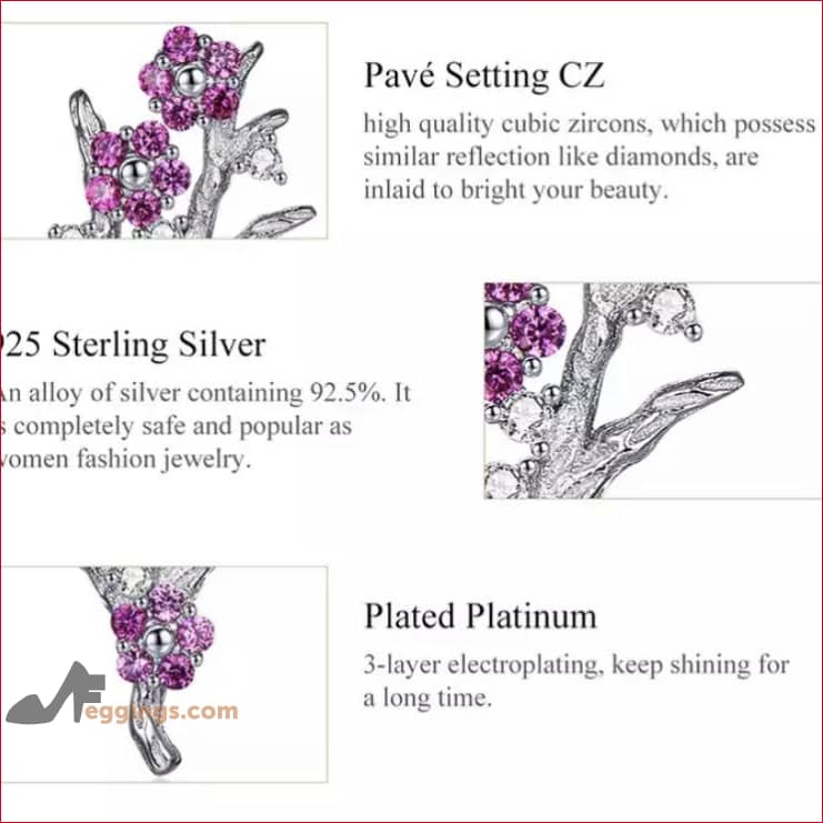 Plum Flowers Stud Earrings Hypoallergenic 925 Sterling Silver
