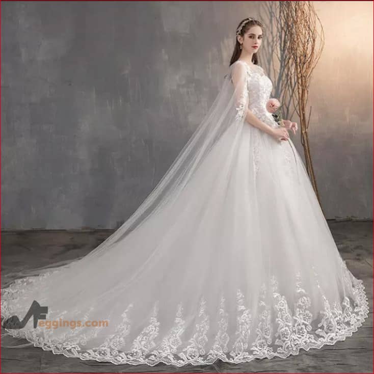 Princess Wedding Bridal Dress Gown Long Cape Train