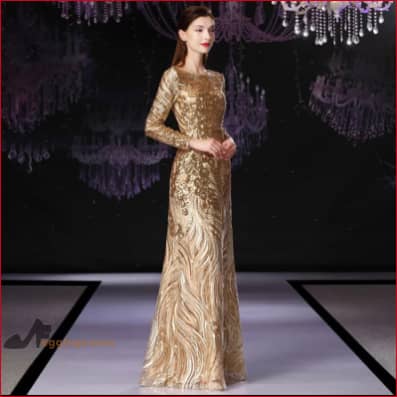 Prom Dress Womens Gold Formal Evenings Sequined