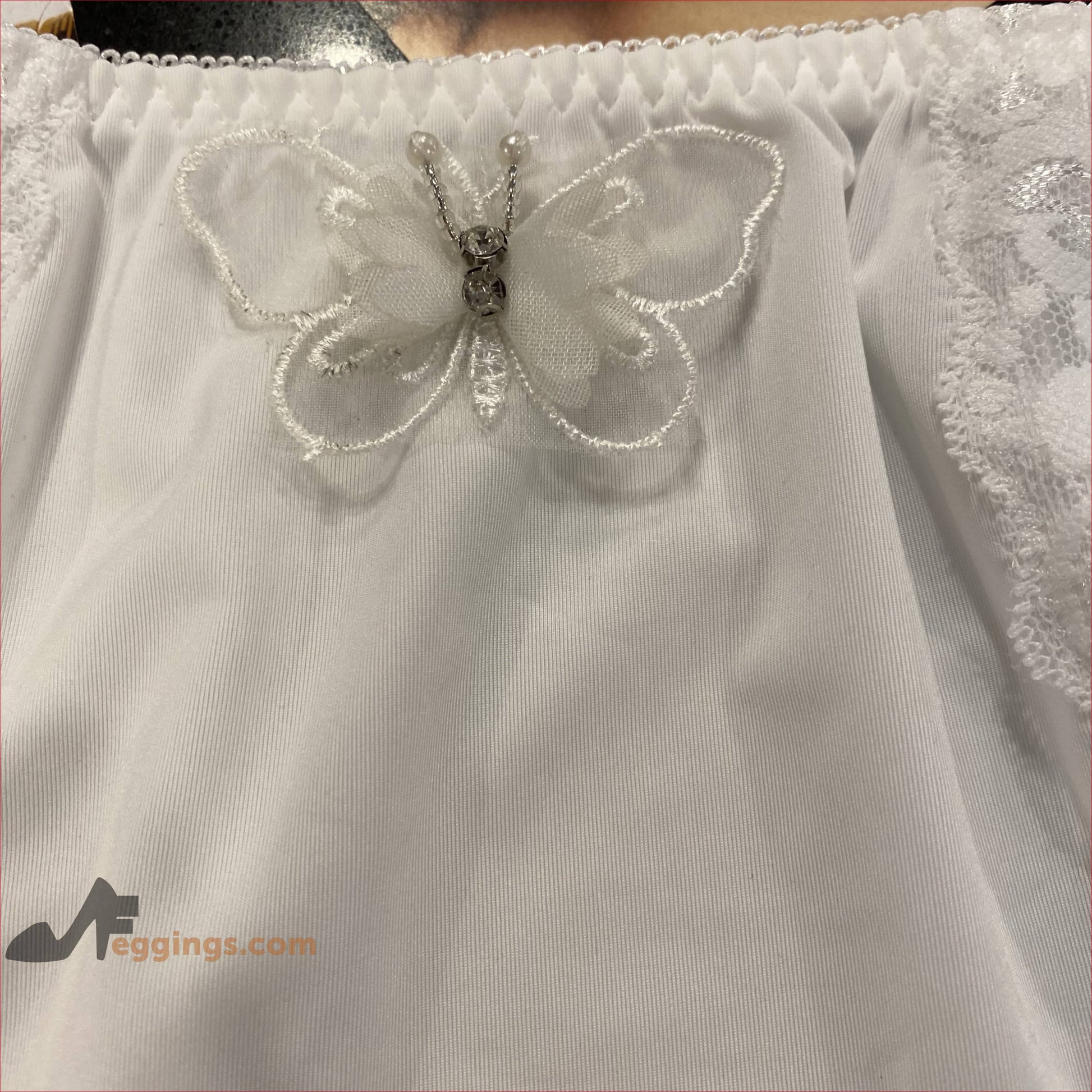 Wedding Bridal White Lace Pearl Butterfly Panties