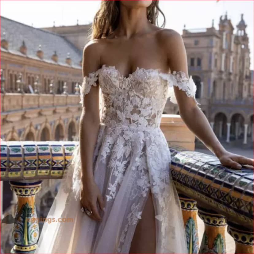 Wedding Dresses Boho Tulle Off Shoulder Bridal Gown