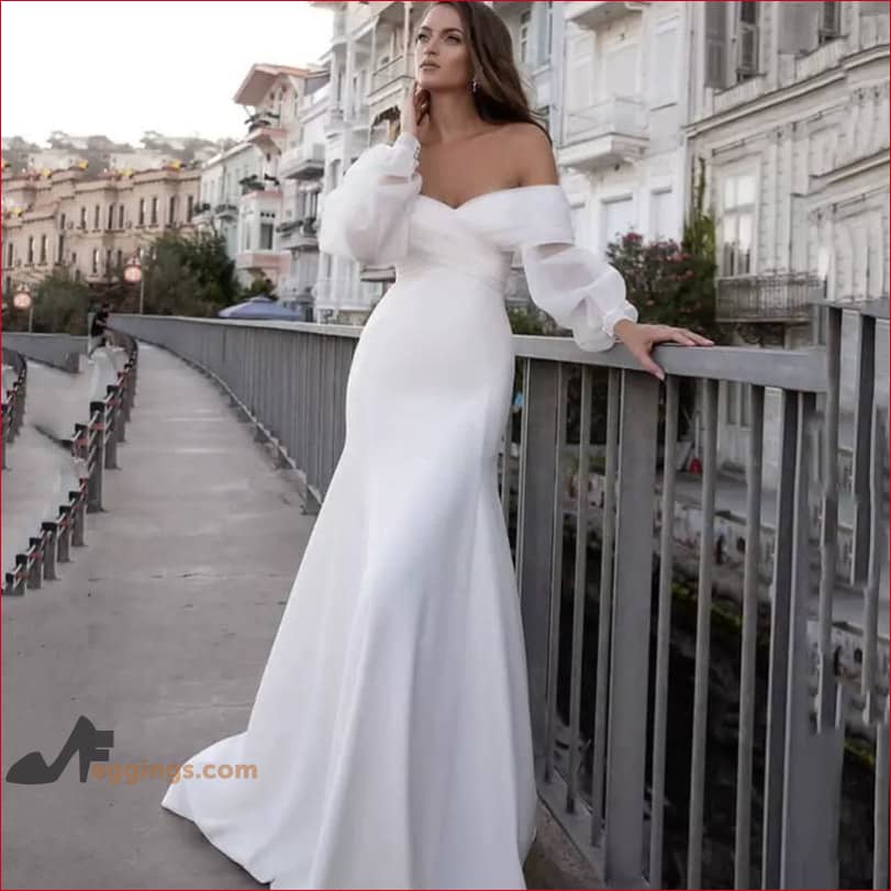 Wedding Dresses Long Puffy Sleeves Bridal Gown