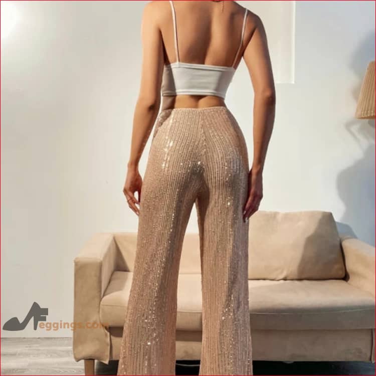 Wide Leg Shiny Disco Pants Sequin Y2K