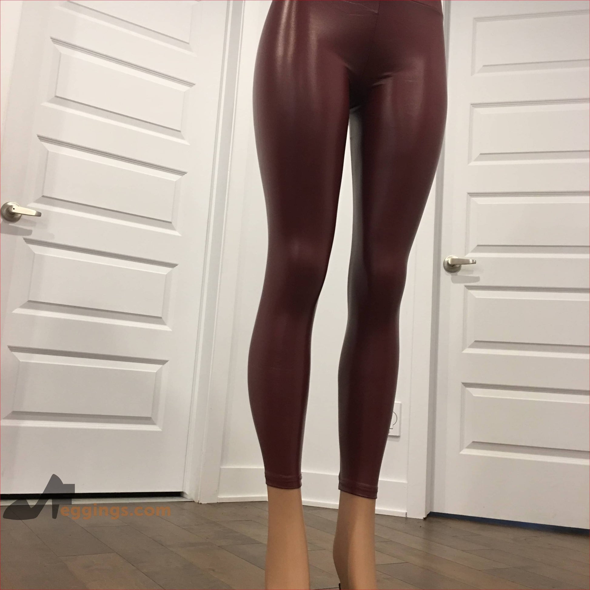 Wine Red Faux Leather Leggings Pants